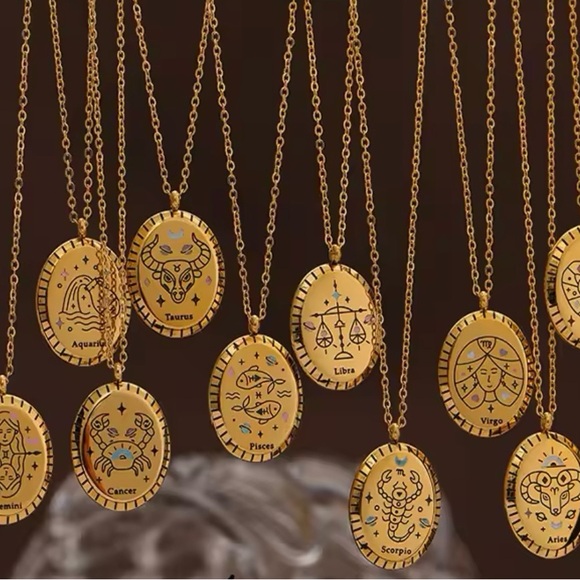 Zodiac sign stainless steel or 18k yellow gold dipped necklace.